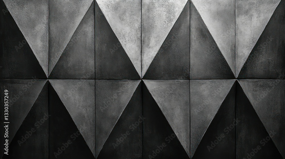 Poster geometric concrete wall with textured triangular pattern in grayscale