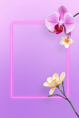 Orchid and Plumeria Flower Frame with Purple Background for Creative Design