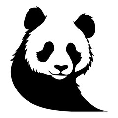 Minimalist Panda Head Silhouette Black and White Outline Line Art Drawing of Panda Bear Face Isolated
