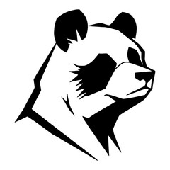 Minimalist Head Panda Side View with Detailed Fur in Black and White Outline Line Art Drawing