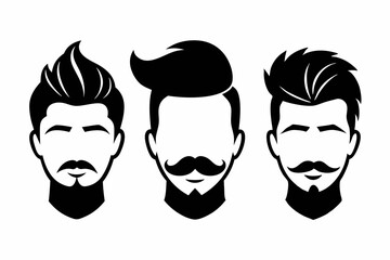 man hair icon set for barbershop line art silhouette vector illustration