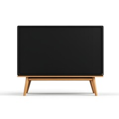 Modern Black Television Screen on Wooden Stand Blank Display Retro Design TV