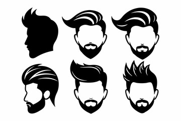 man hair icon set for barbershop line art silhouette vector illustration
