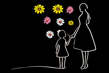 abstract illustration of mother and child love flower line art beground