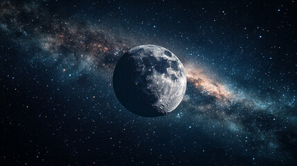 Fototapeta premium Majestic crescent moon in a starry night sky with the milky way galaxy dark blue dark stars space