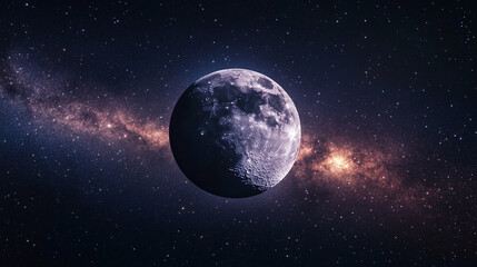 Fototapeta premium Majestic gibbous moon in a starry night sky with a vibrant milky way galaxy dark pink blue stars