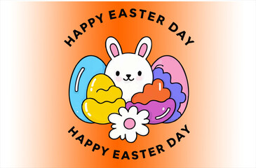 illustration of eggs and rabbits colorful beground flowers on Easter day