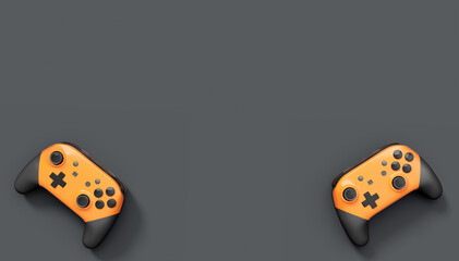 Realistic orange video game joysticks or gamepads on black background © Vasyl Onyskiv