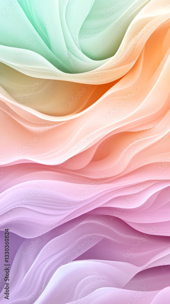 Poster Soft pastel colored abstract waves flowing smoothly creating a dreamy and elegant atmosphere