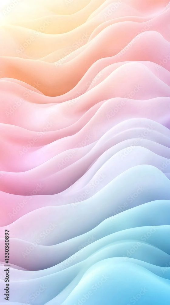 Poster Soft waves creating a pastel gradient from yellow to pink to light blue, perfect for backgrounds and modern designs