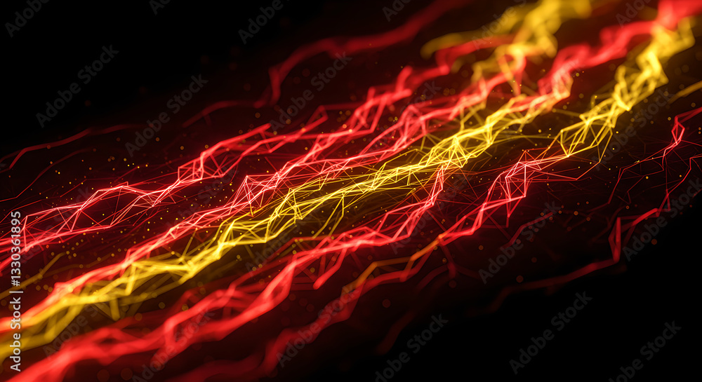 Poster connection lines in red and golden colors for digital background. network structure visualization. t