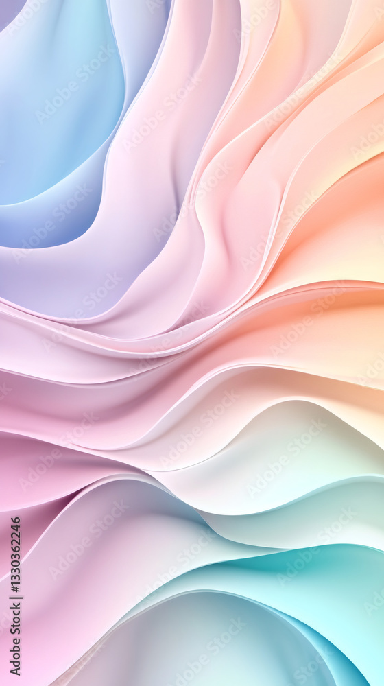 Poster Abstract pastel colored waves flowing and blending together, creating a smooth and elegant design