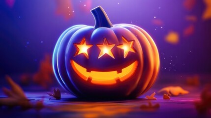 Glowing pumpkin with star eyes, Halloween decoration