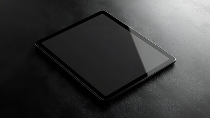 Digital tablet mockup with a blank screen on a dark background, perfect for presenting app designs or digital magazine templates.
