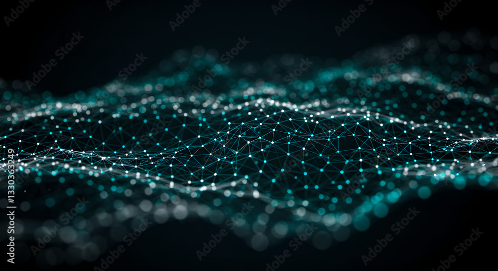 Poster futuristic data visualization with plexus effect, connecting data. 3d rendering technology backgroun