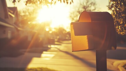 Bright Mailbox at Sunset on Residential Street