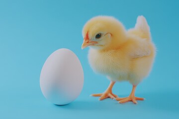 Fototapeta premium egg and chicken, light blue background
