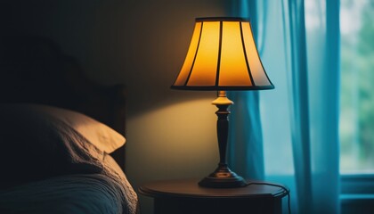 Electrical Light Source Connected To Power Supply. A Lamp Illuminated By Being Connected To An Electrical Outlet. Lamp Powered On. Adapter Plugged In.