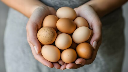 female teen hand holding brown chicken egg