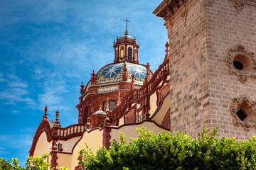 Dome of the beautiful historic Church of Santa Prisca built between 1751 and 1759 located on the east side of the main plaza of Taxco de Alarcon.