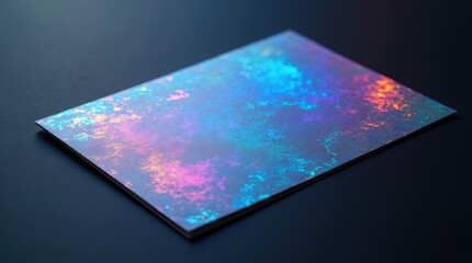 Mother's Day Concept holographic futuristic greeting card mockup with iridescent foil details reflecting vibrant blues, purples, and pinks