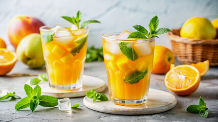 Refreshing Mango Iced Tea with Mint, Perfect for Summer