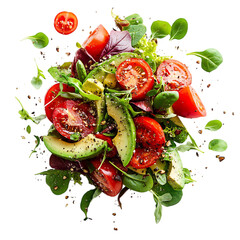 A Fresh Avocado and Tomato Salad with Mixed Greens Isolated on Transparent Background