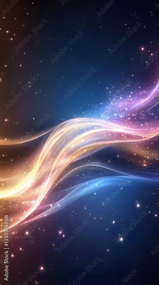 Poster colorful waves of light dancing across the night sky, illuminating bright shining stars and creating