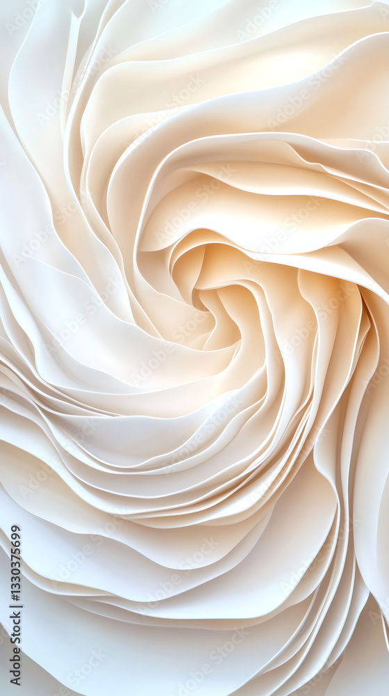 Aufkleber close-up of swirling white paper creating abstract shapes, textures, and patterns, suitable for back
