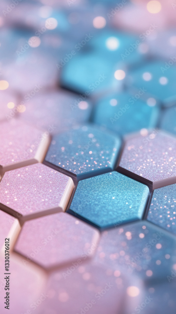 Aufkleber pastel pink and blue gradient shimmering across hexagonal tiles, casting soft, glittery luminescence