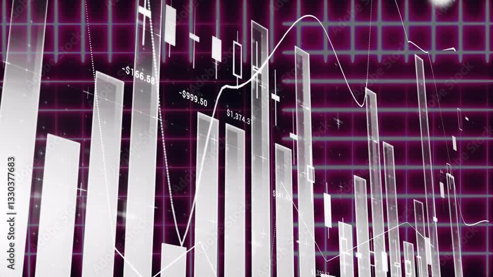 Poster Animation of rising bar graphs and line charts over digital grid background