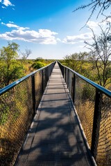 a steel walkway leading to an elevated vantage point overlooking the natural landscape