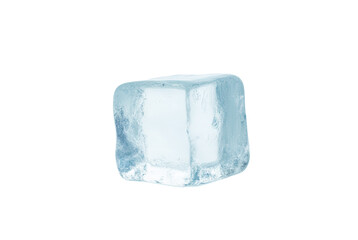 Isolated Ice Cube with Clear Edges and Reflections on White Background