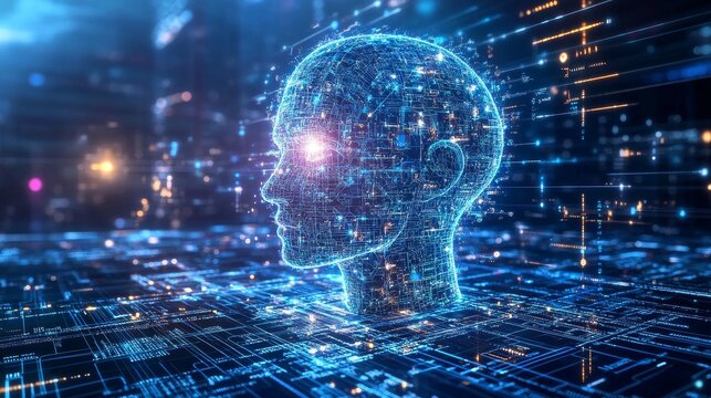 futuristic representation of artificial intelligence systems incorporating key elements like Artificial Neural Networks