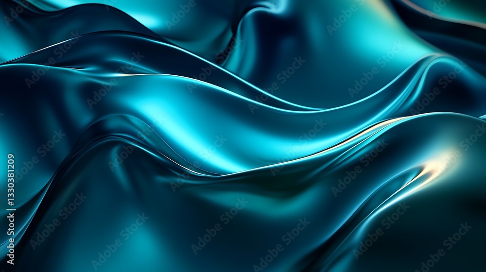 Poster abstract waves with fluid dynamics in teal and blue gradient
