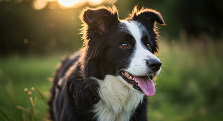 Ultra-realistic close-up of a Border Collie with erect ears, detailed fur texture, bright eyes, and soft bokeh background – cinematic and high-quality AI-generated image