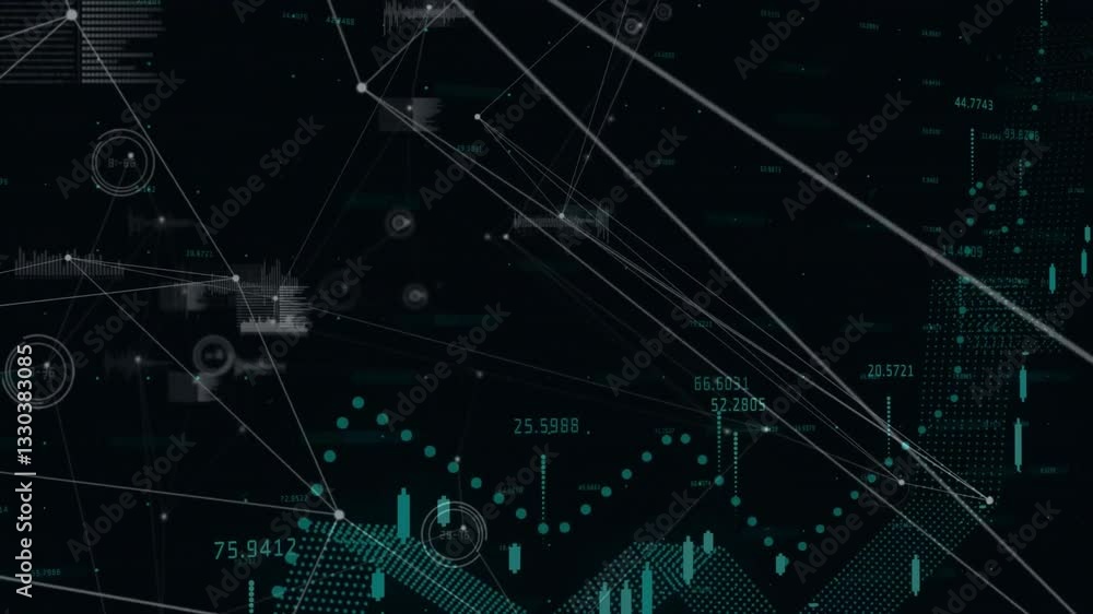 Poster animation showing digital world map with data charts and network connections overlay