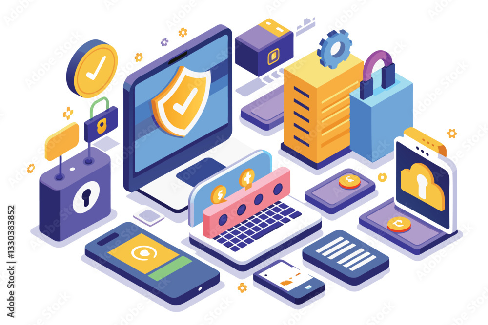Aufkleber the illustration displays digital security tools for customizable two-factor authentication in a mod