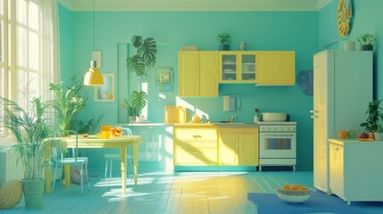 Modern Kitchen Design with Bright Colors and Natural Light