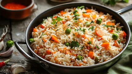 Delicious Vegetable Rice Dish Healthy Food Asian Cuisine Recipe Cooking Homemade Meal Preparation Restaurant Food Photography Vibrant Colors Tasty    