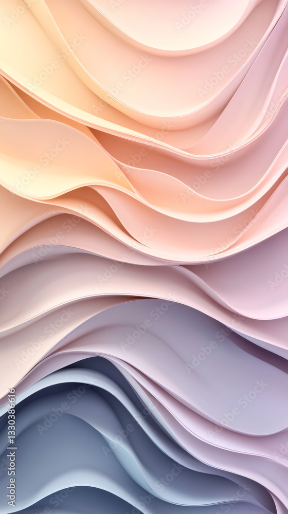 Poster Soft waves creating an abstract pattern with a pastel color palette, perfect for backgrounds and modern designs