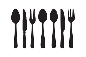 Cutlery Silhouette Vector Set Spoon, Fork, Knife Icons for Kitchen and Dining