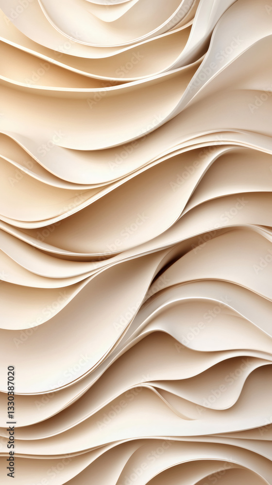 Poster Soft beige layers flowing in gentle waves, forming abstract design element with contemporary aesthetic and minimalist visual appeal
