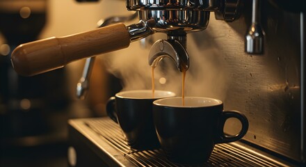 Brewing perfection, Two cups of fresh espresso being made with care