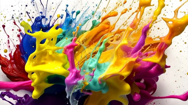 Colourful water, paint colour is moving and splashing on white background.