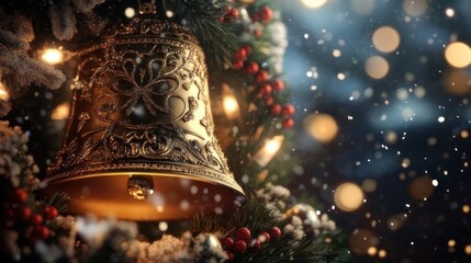 Festive Christmas bell ornament with snow