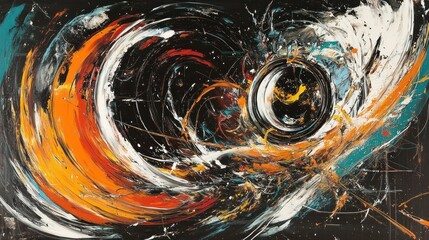 Abstract painting with swirling colors and textures.