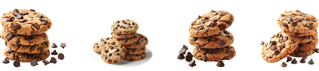 Baking delicious chocolate chip cookies on transparent background collection set