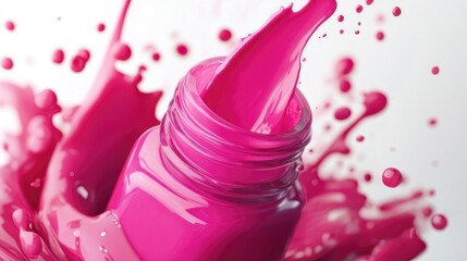 Vibrant pink nail polish erupting in a splash