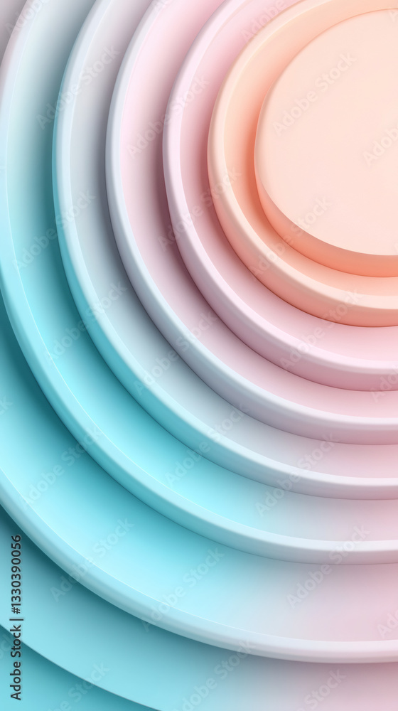 Poster Pastel concentric circles blending seamlessly, generating soft gradient abstract background with smooth color transitions